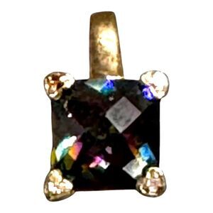 Mystic Topaz Square Pendant 925 Sterling Silver Small FAS Signed Petite Gift